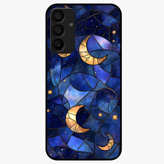 Starlit Sky Tapestry Glass Case showing flat back view with decorative starry sky tapestry artwork and glossy glass finish.