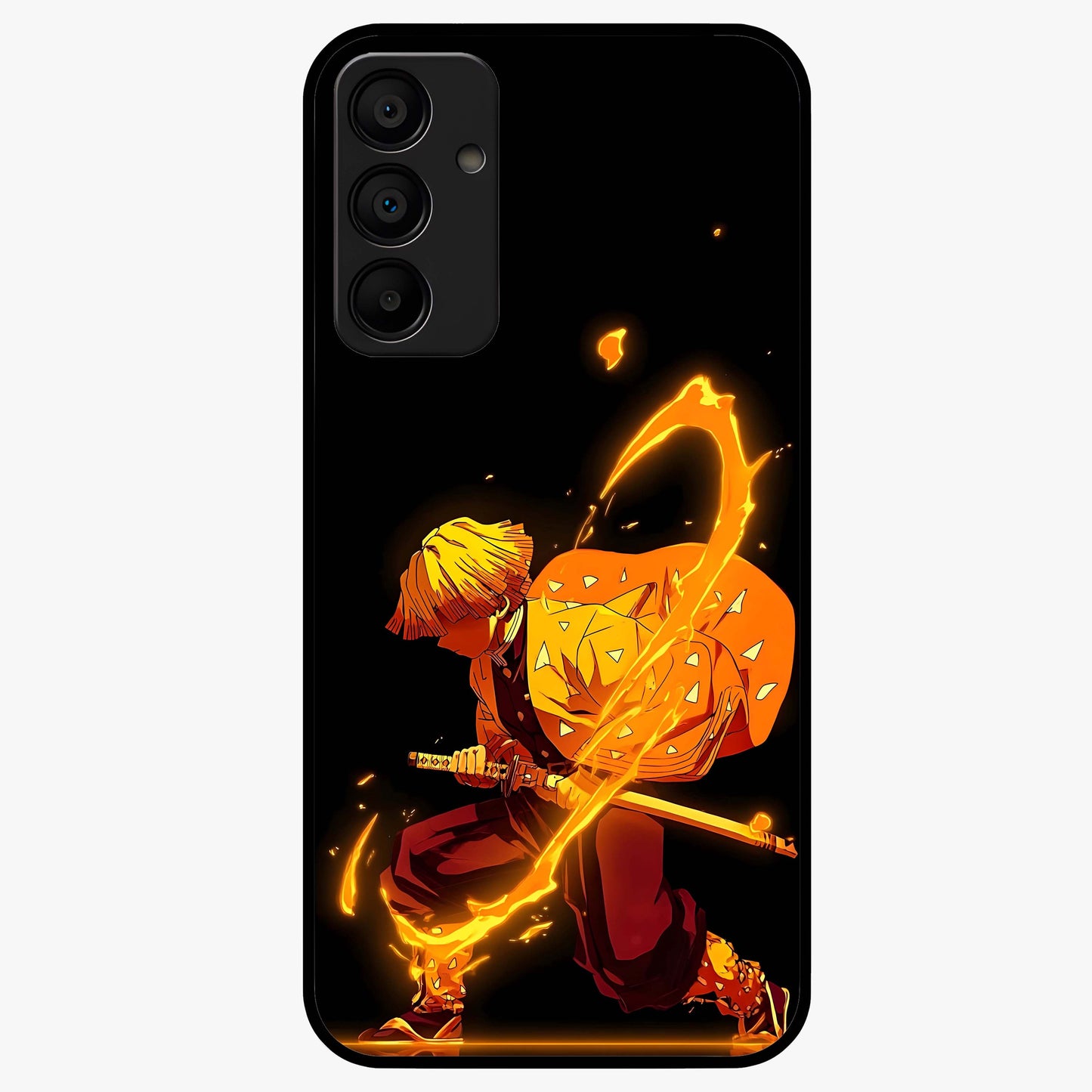 Thunder Flame Execution Glass Case showing flat back view with powerful flame and lightning artwork and glossy glass finish.