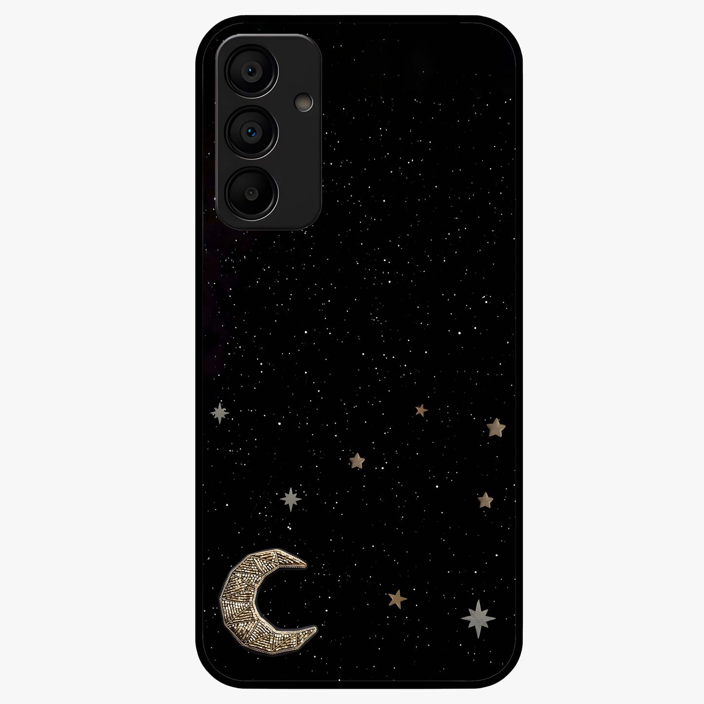 Twinkle Star With Half Moon Glass Case showing flat back view with star and half moon artwork and glossy glass finish.