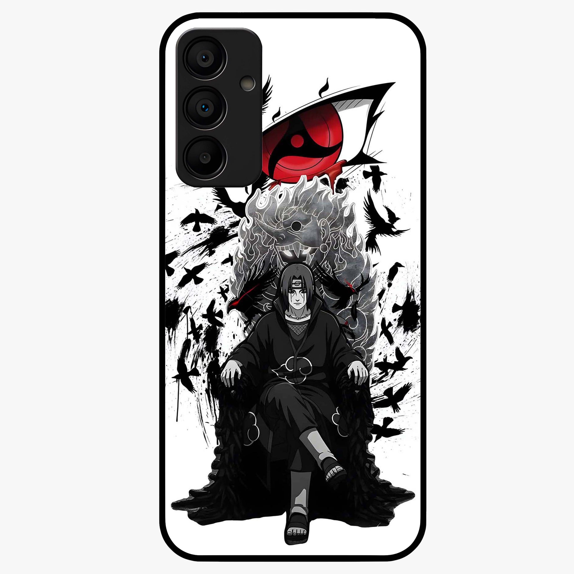 Uchiha Shadow Throne Glass Case showing flat back view with cosmic underwater themed artwork and glossy glass finish.