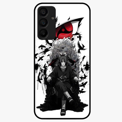 Uchiha Shadow Throne Glass Case showing flat back view with cosmic underwater themed artwork and glossy glass finish.
