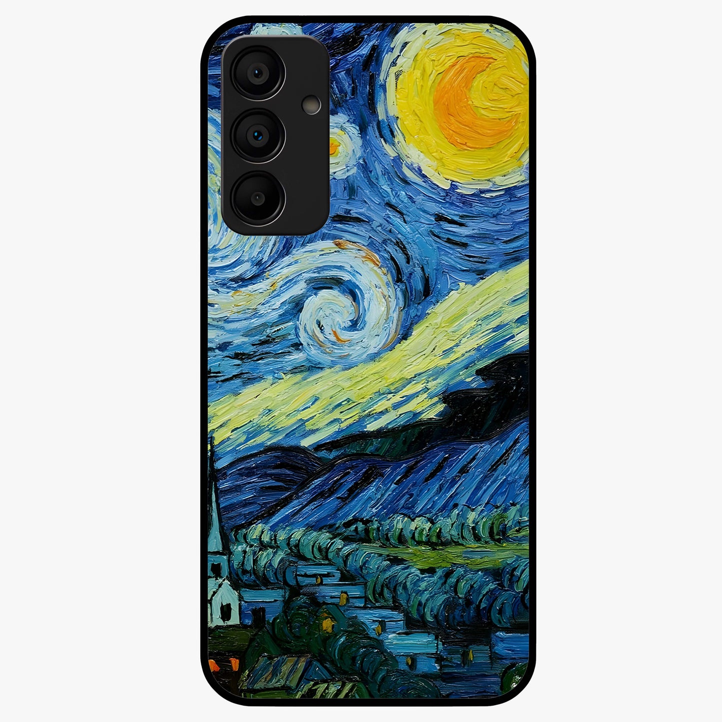 Van Gogh Art Glass Case showing flat back view with classic painterly artwork inspired by Van Gogh style and glossy glass finish.