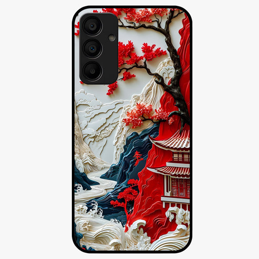 Whispers Of Sakura Waves Glass Case showing flat back view with cherry blossom wave artwork and glossy glass finish.