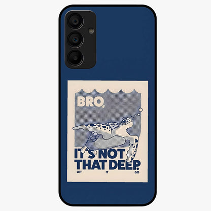 Worry Less Swim Glass Case showing flat back view with playful motivational artwork and glossy glass finish.