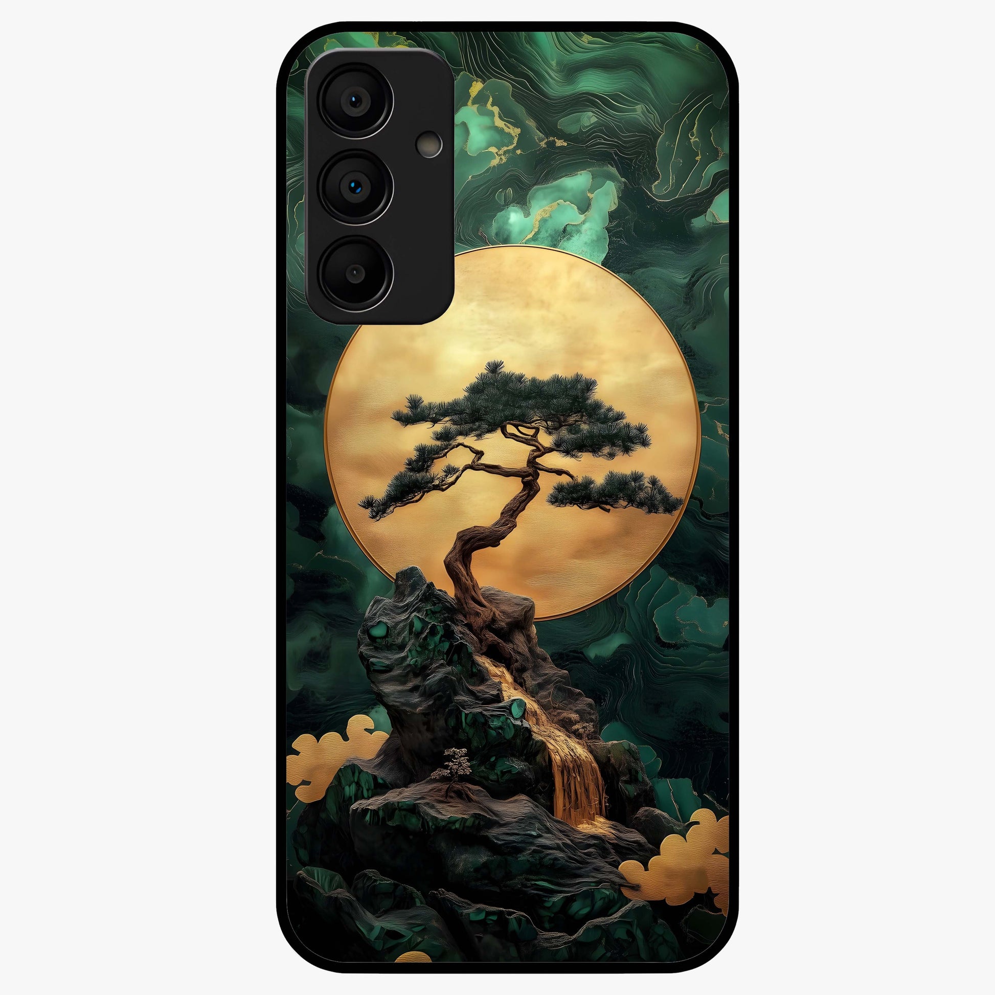 Zen Moon Rise Glass Case showing flat back view with calm moonrise artwork and glossy glass finish.