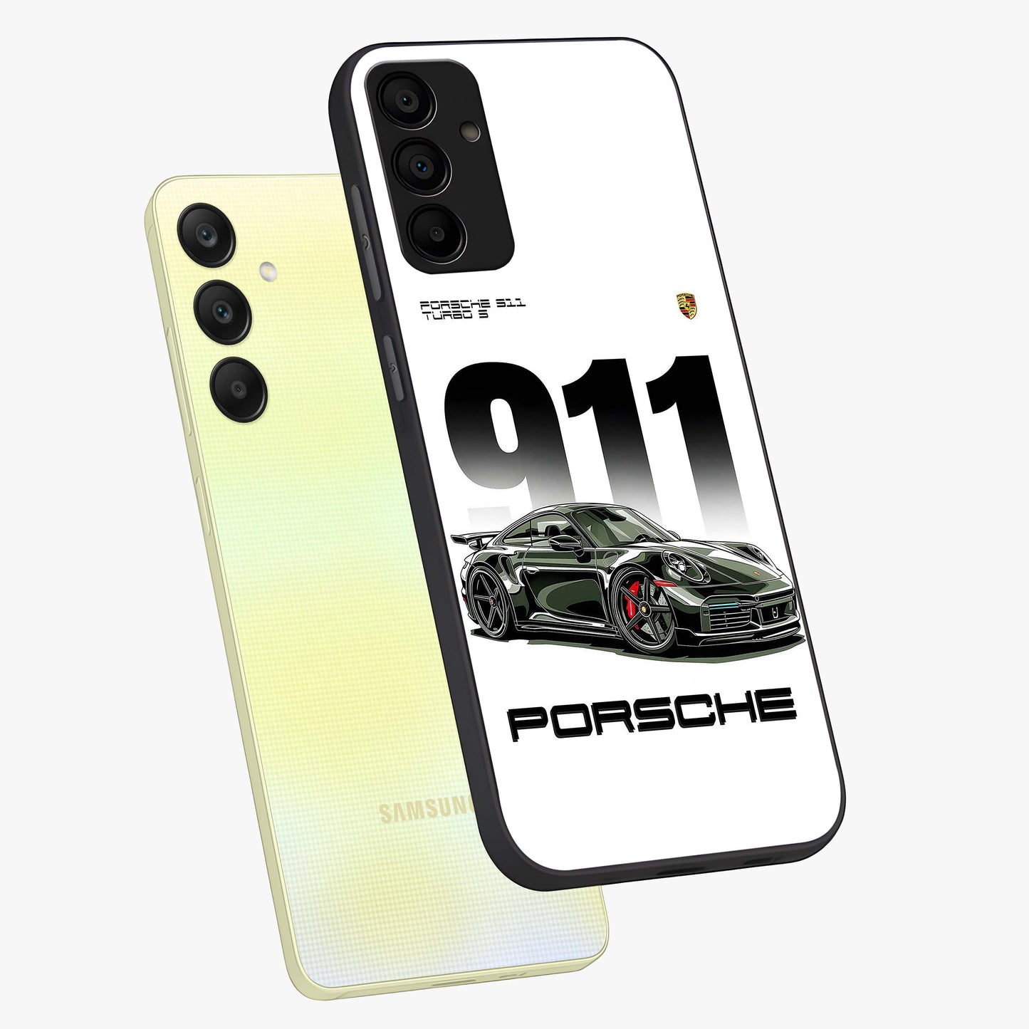 911 Turbo Dominance Glass Case displayed in premium angled mockup highlighting sporty car illustration and sleek glass surface.