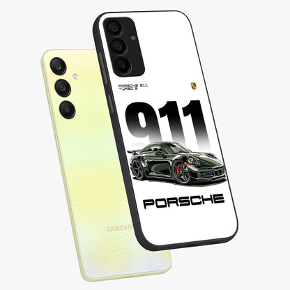 911 Turbo Dominance Glass Case displayed in premium angled mockup highlighting sporty car illustration and sleek glass surface.