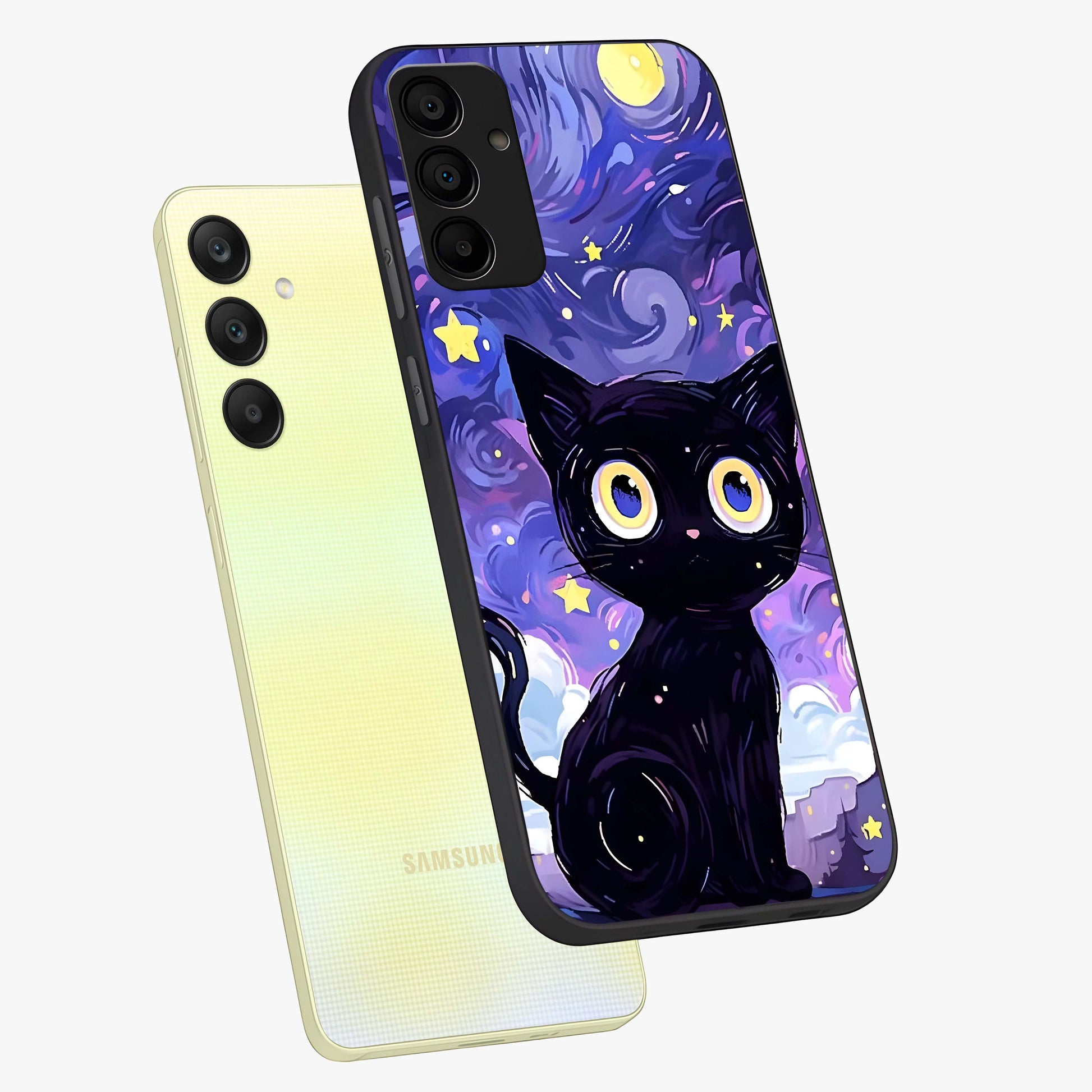 Abstract Cat Art Glass Case displayed in angled mockup highlighting modern abstract cat artwork and sleek glass surface.