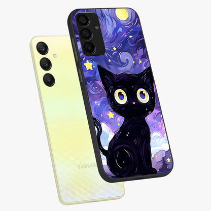 Abstract Cat Art Glass Case displayed in angled mockup highlighting modern abstract cat artwork and sleek glass surface.