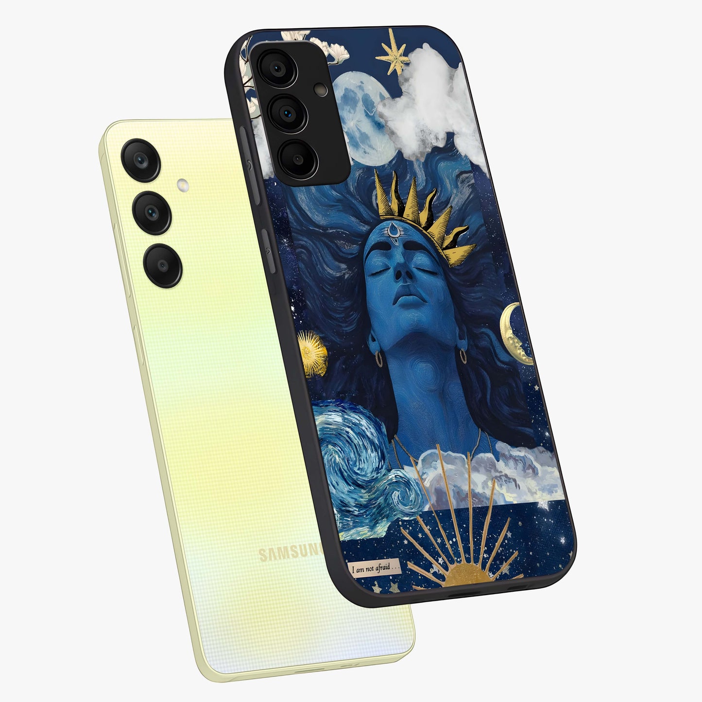 Aesthetic Lord Shiva Glass Case displayed in angled mockup highlighting spiritual Shiva illustration and sacred aesthetic design.