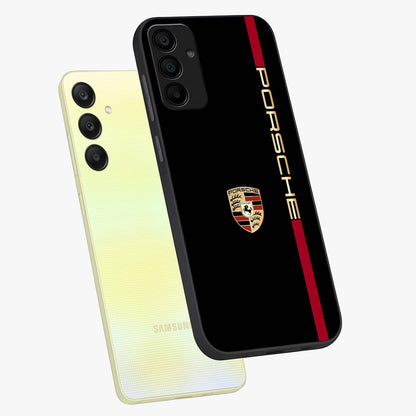 Black Minimal Porsche Glass Case displayed in angled mockup highlighting modern minimal car illustration and clean aesthetic design.
