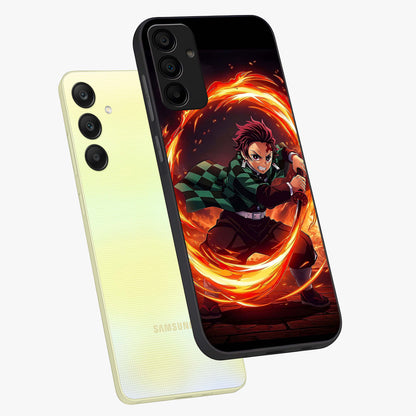 Blazing Sword Resolve Glass Case displayed in angled mockup highlighting powerful sword illustration and bold fantasy theme.