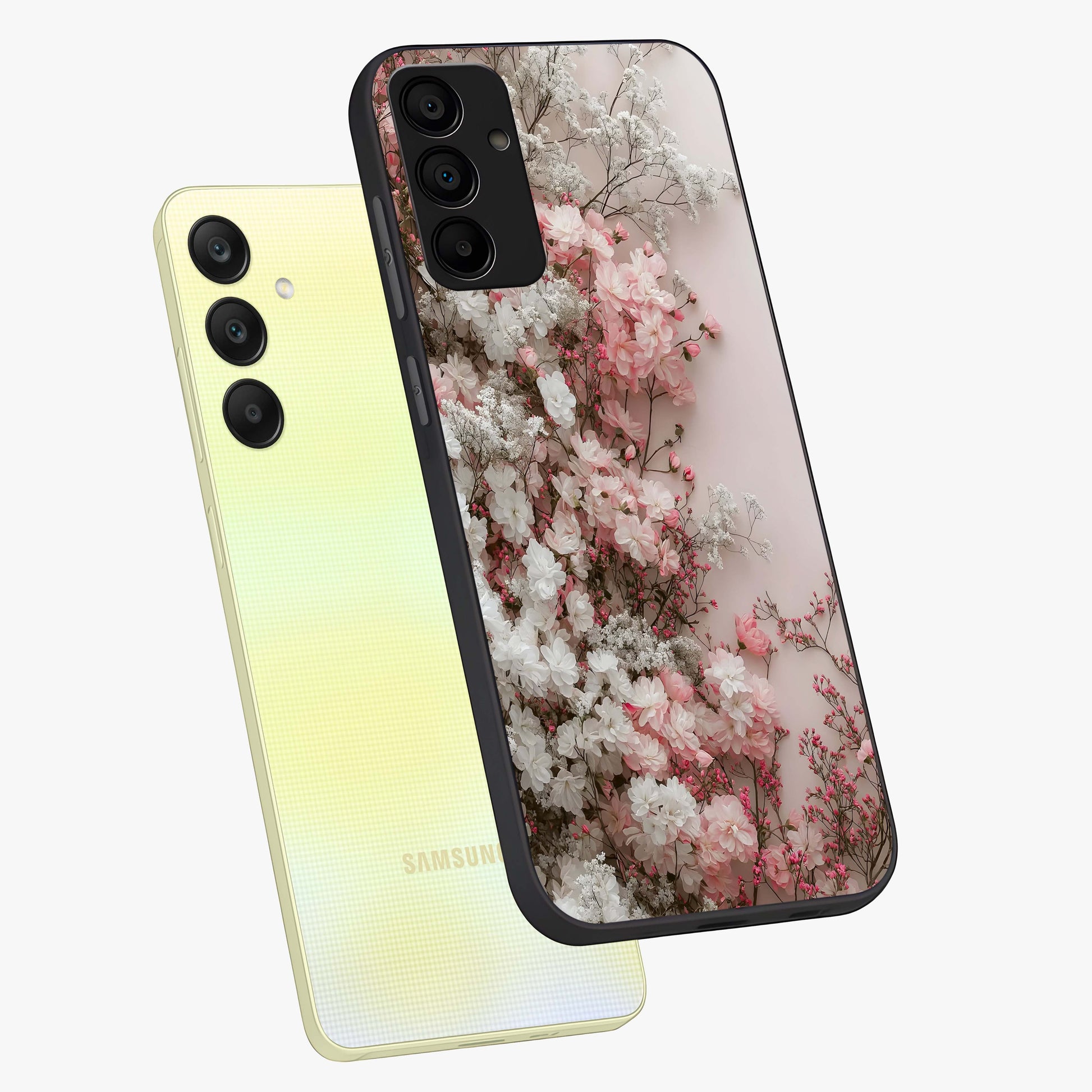 Blush Blossom Cloud Glass Case displayed in angled mockup highlighting soft cloud and blossom design with pastel aesthetic.