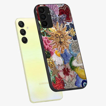 Celestial Floral and Playful Glass Case displayed in angled mockup highlighting playful floral design with dreamy celestial elements.