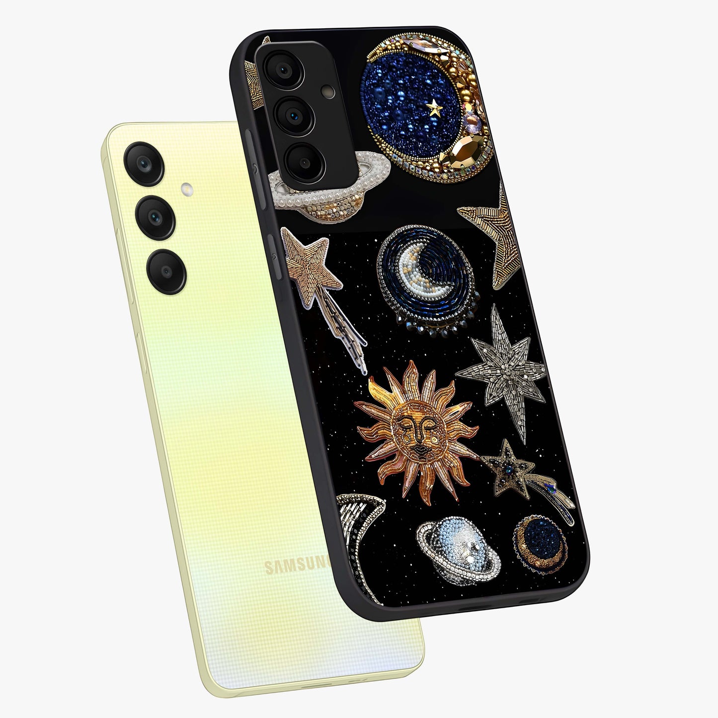 Celestial Gem Constellations Glass Case displayed in angled mockup highlighting gemstone inspired constellation design.