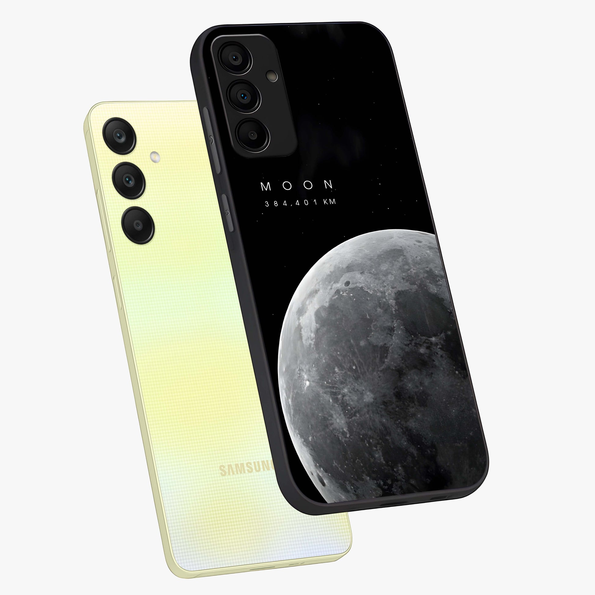 Cosmic Moon Glow Glass Case displayed in angled mockup highlighting celestial moon design with cosmic aesthetic theme.