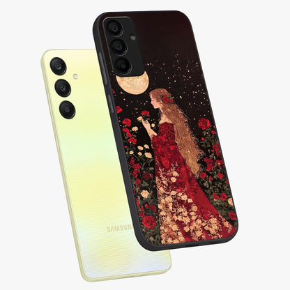Crimson Dreams Glass Case displayed in angled mockup highlighting soft crimson aesthetic design with artistic theme.