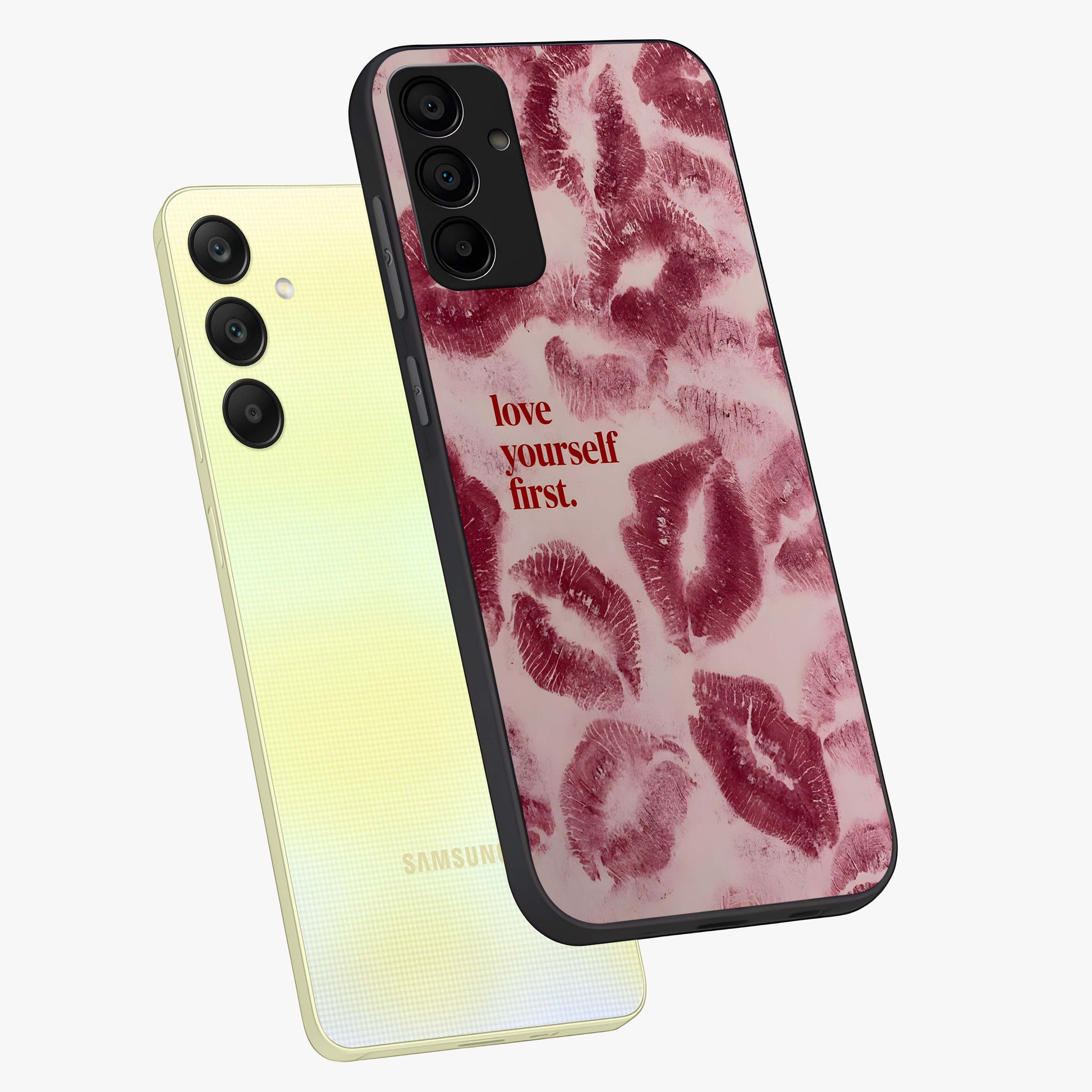 Crimson Kiss Love Glass Case displayed in angled mockup highlighting bold love inspired design with modern aesthetic style.