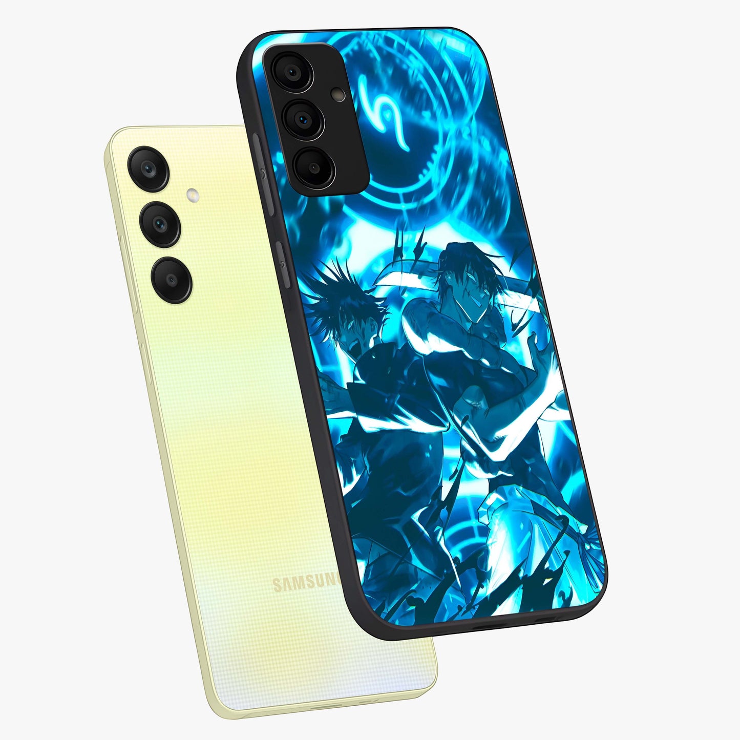 Cursed Energy Clash Glass Case displayed in angled mockup highlighting powerful battle inspired graphic with anime style aesthetic.