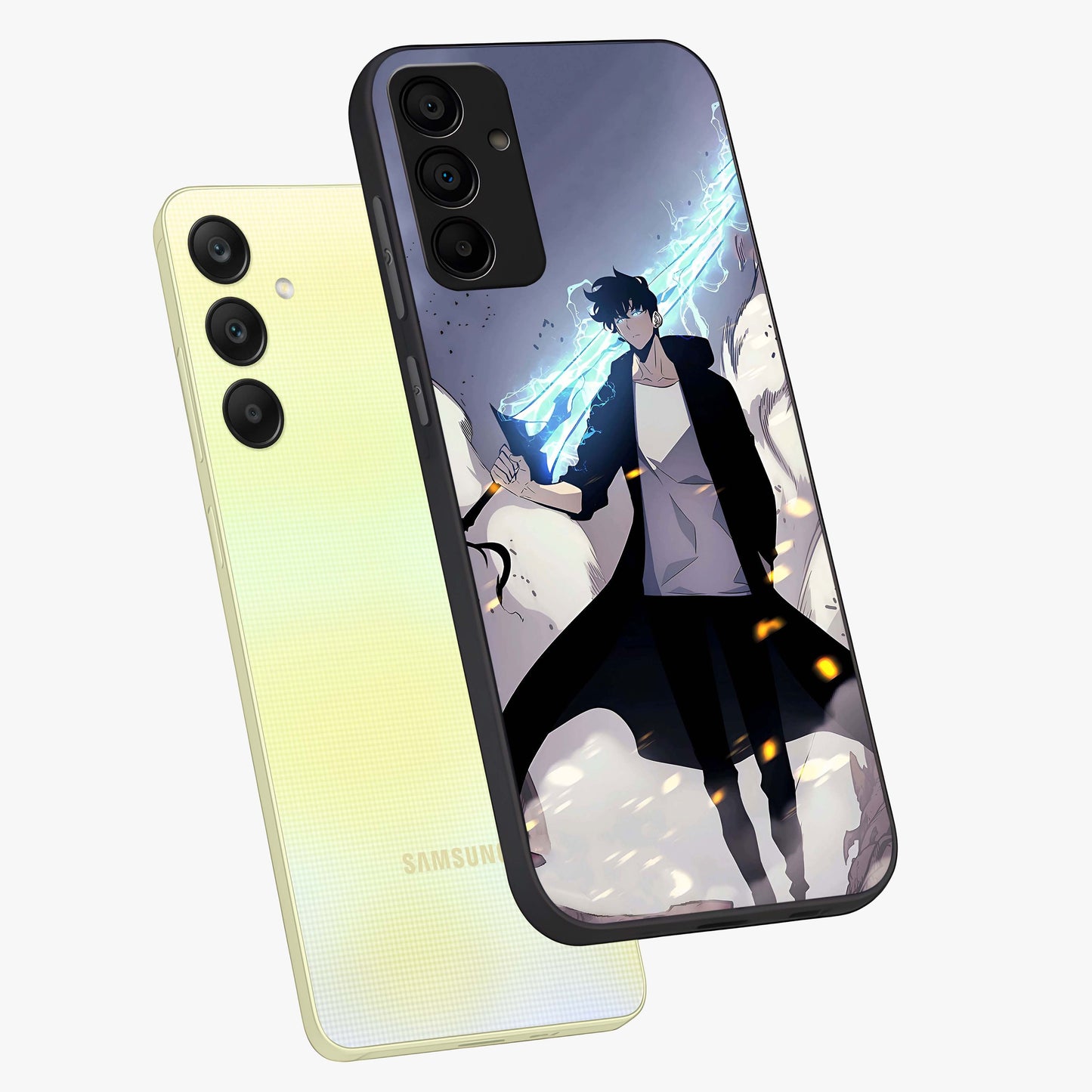 Dark Lightning Anime Warrior Glass Case displayed in angled mockup highlighting powerful lightning themed anime illustration.