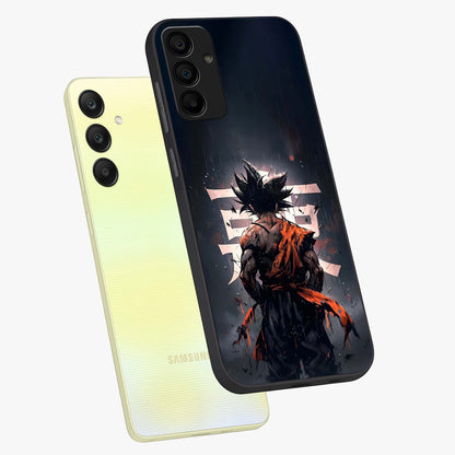 Dark Warrior In Rain Glass Case displayed in angled mockup highlighting dramatic warrior illustration with dark rain aesthetic.
