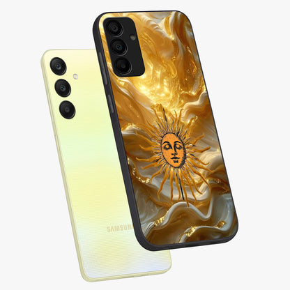 Eternal Golden Glow Glass Case displayed in angled mockup highlighting glowing golden aesthetic design with elegant style.