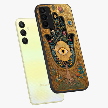 Ethereal Evil Eye Glass Case displayed in angled mockup highlighting protective evil eye symbol with spiritual aesthetic design.