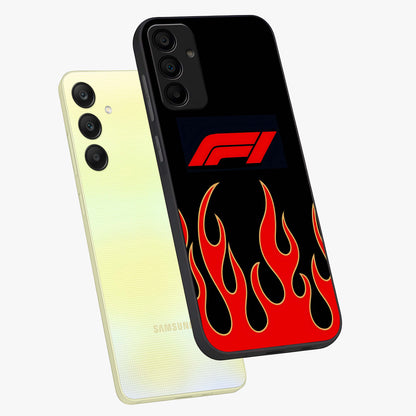 Fire F11 Glass Case displayed in angled mockup highlighting bold fire inspired graphic with energetic aesthetic style.