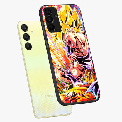 Firing Goku Glass Case displayed in angled mockup highlighting dynamic anime character design with action aesthetic.