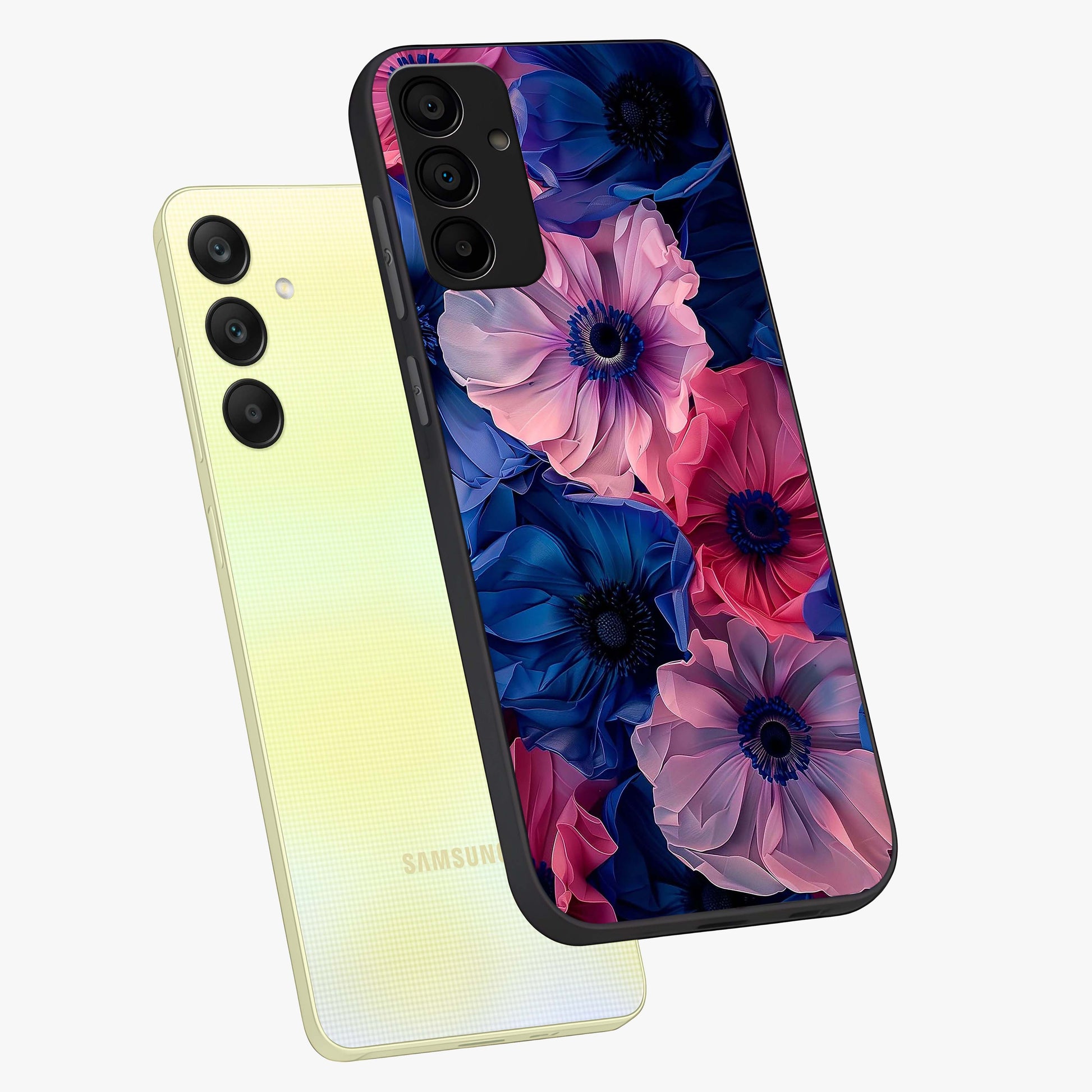 Flower Paper Art Pattern Glass Case displayed in angled mockup highlighting layered paper flower design with artistic aesthetic.