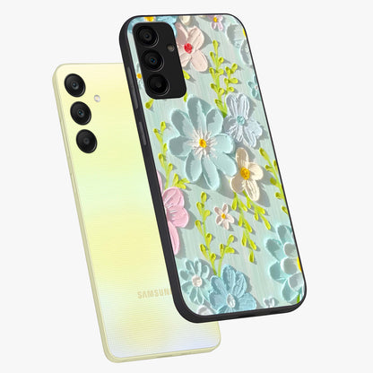 Frosted Petal Garden Glass Case displayed in angled mockup highlighting delicate flower petal design with calm garden aesthetic.
