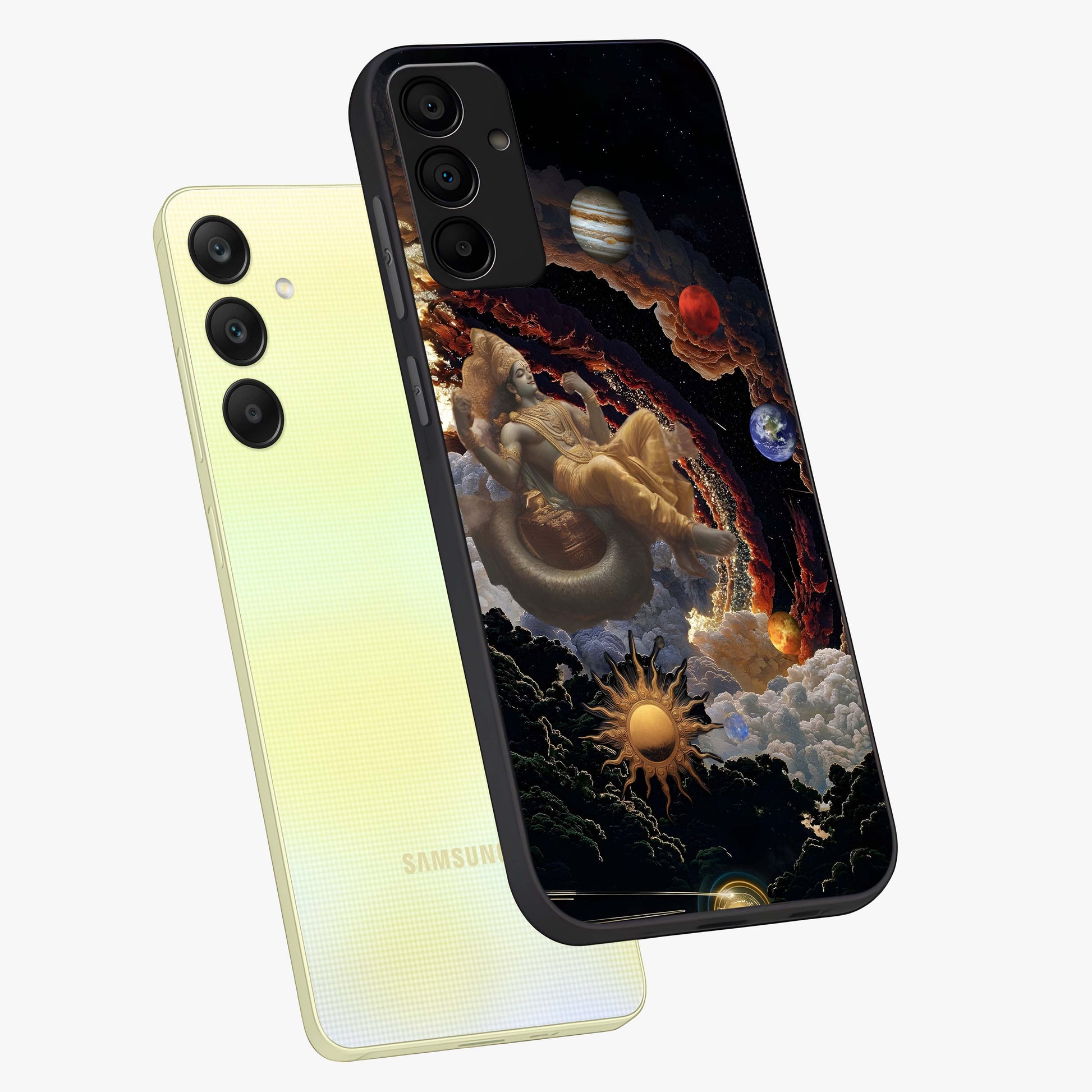 Galactic Divine God Glass Case displayed in angled mockup highlighting powerful celestial deity illustration with galactic aesthetic.