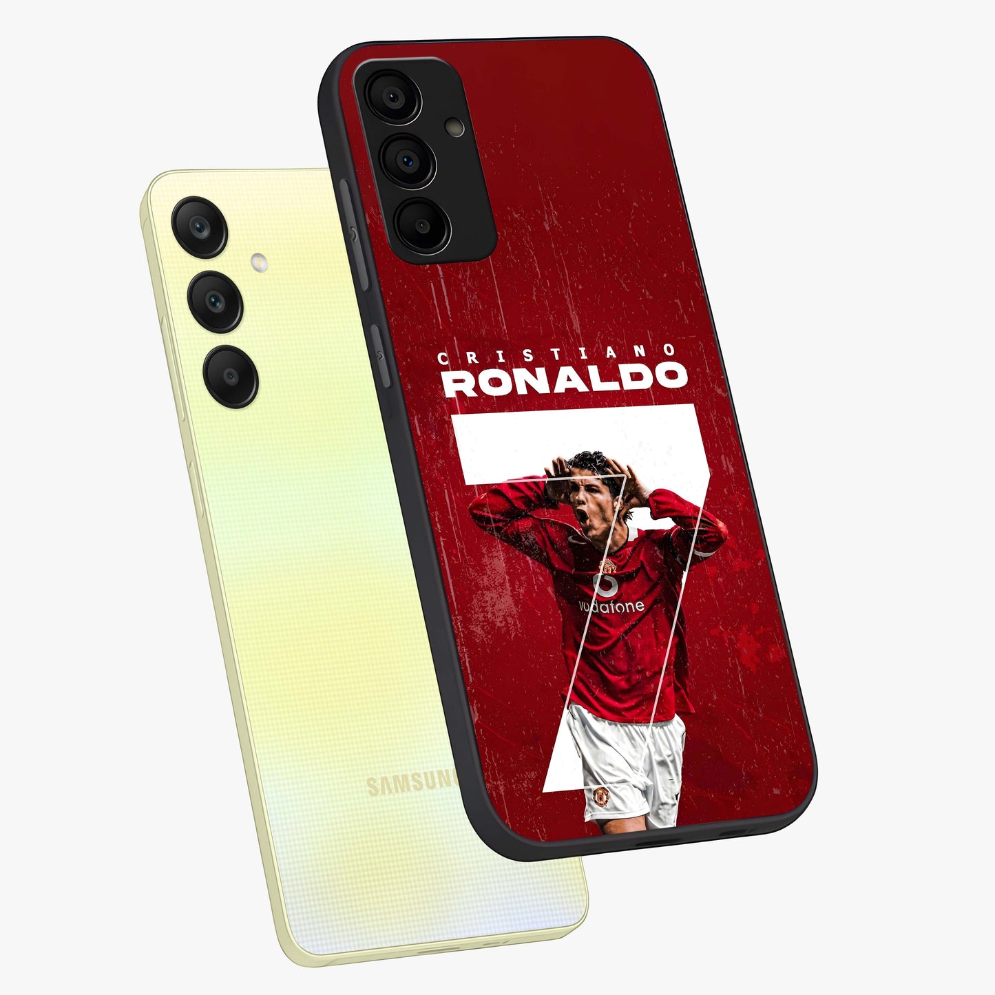 Goal Celebration Legacy Glass Case displayed in angled mockup highlighting energetic sports celebration design with bold athletic theme.