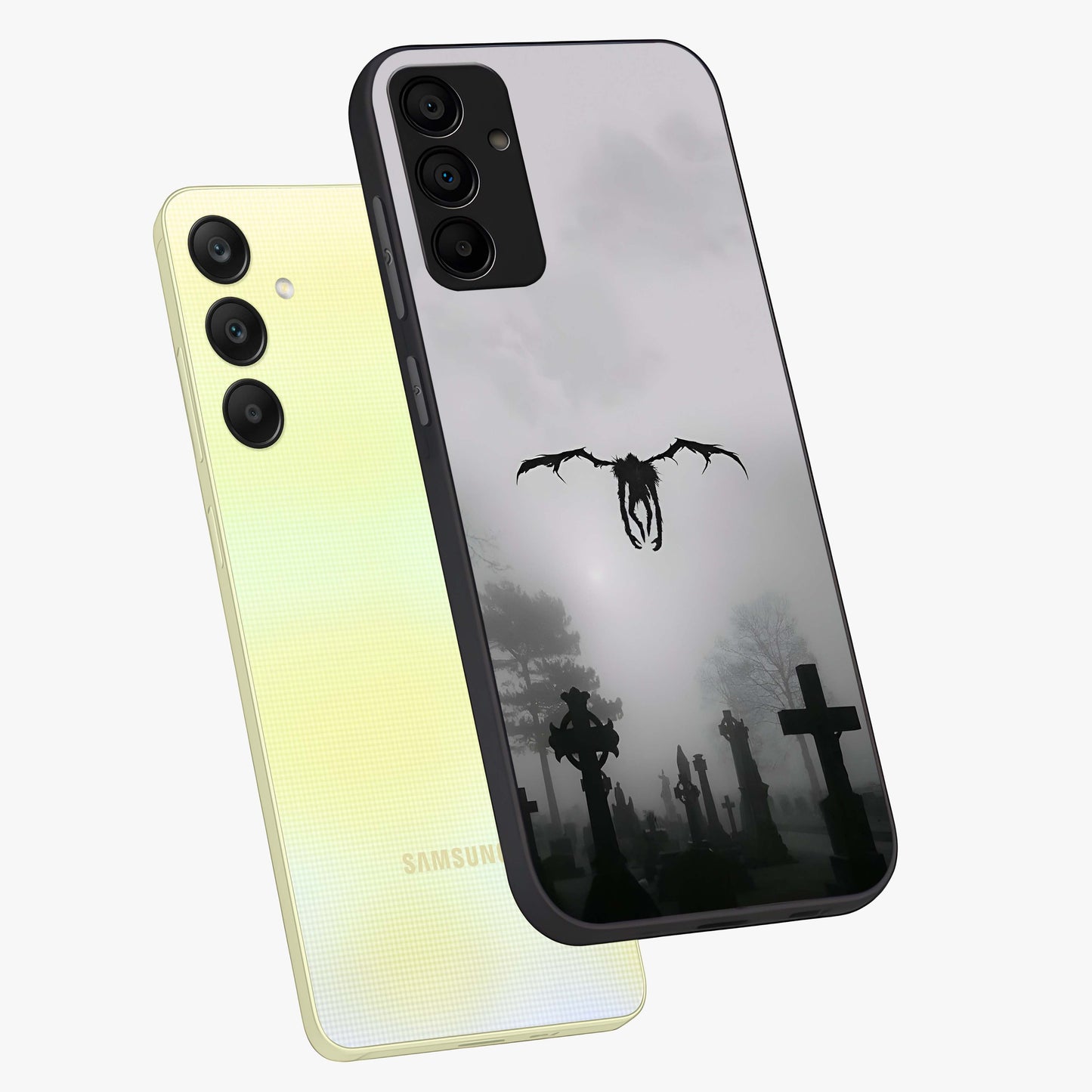 Graveyard Shadow Descent Glass Case displayed in angled mockup highlighting eerie shadow illustration with gothic aesthetic.
