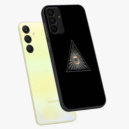 Illuminati Evil Glass Case displayed in angled mockup highlighting dark occult inspired design with bold aesthetic style.