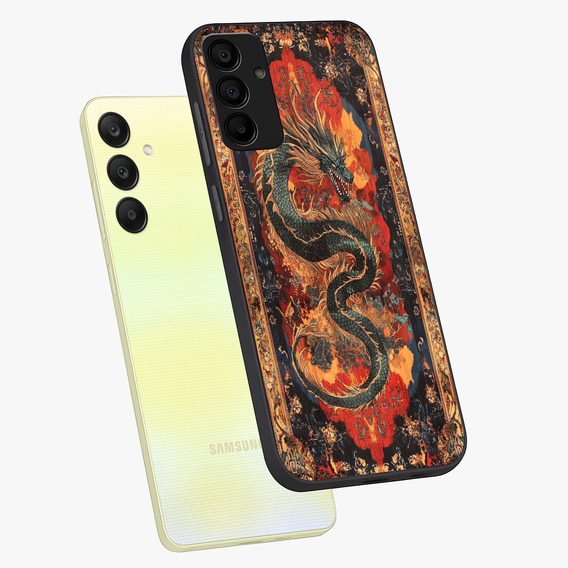 Inferno Dragon Soul Glass Case displayed in angled mockup highlighting powerful dragon illustration with inferno aesthetic.