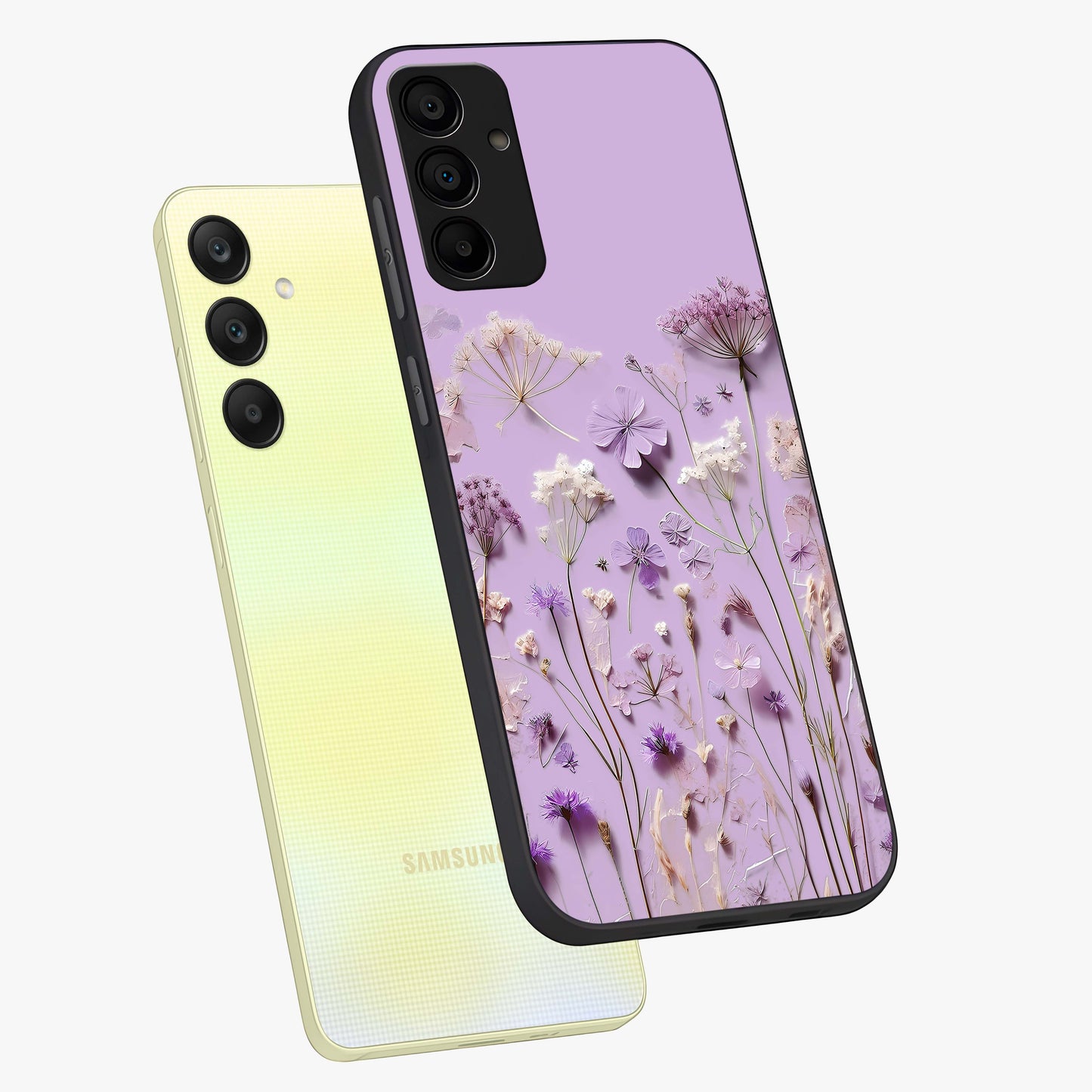 Lavender Blossom Dream Glass Case displayed in angled mockup highlighting dreamy lavender flower design with calming aesthetic style.
