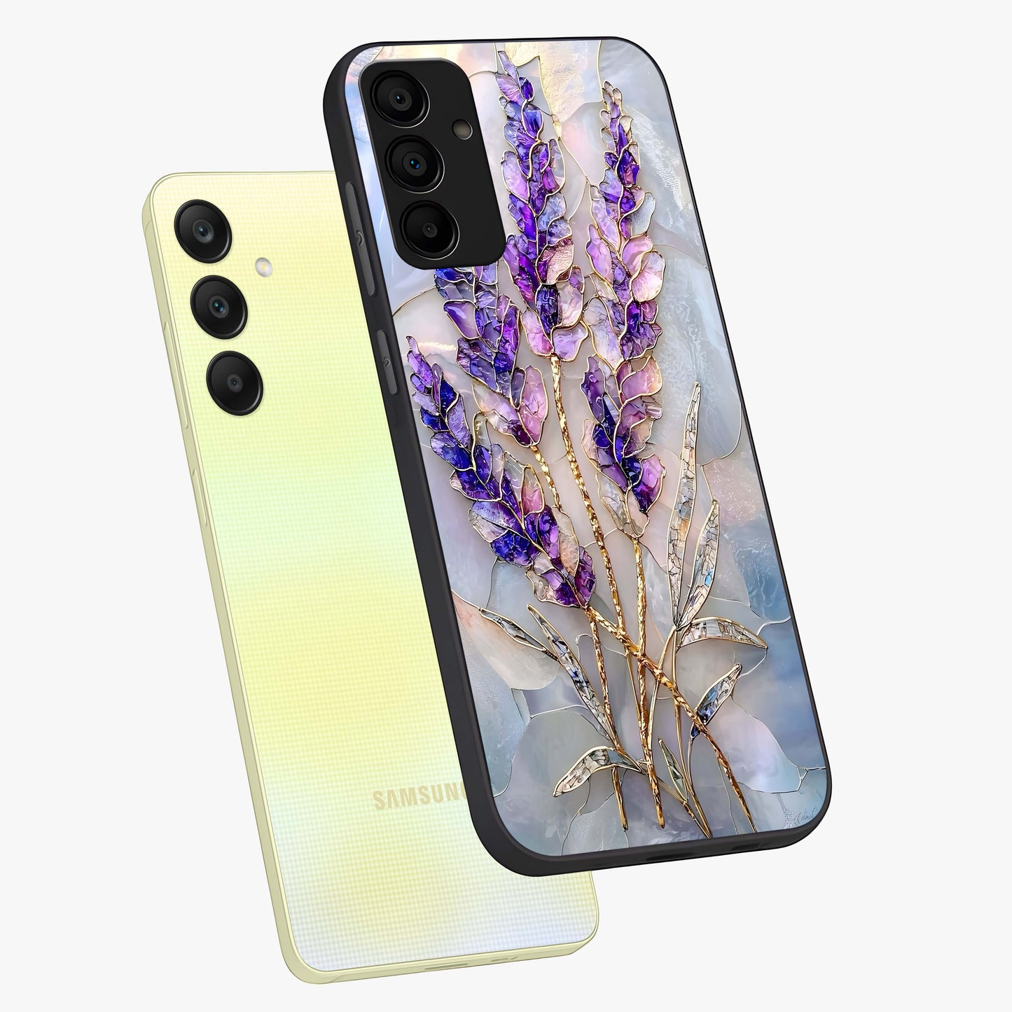 Lavender Dream Glow Glass Case displayed in angled mockup highlighting dreamy purple glow design with soft artistic style.