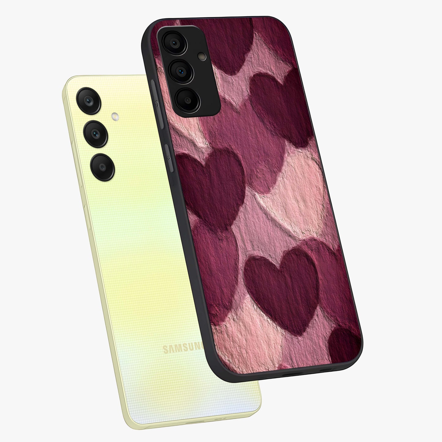 Layered Paper Hearts Glass Case displayed in angled mockup highlighting creative paper craft heart design with romantic aesthetic.
