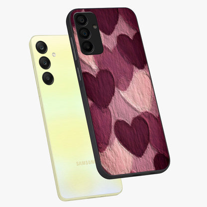 Layered Paper Hearts Glass Case displayed in angled mockup highlighting creative paper craft heart design with romantic aesthetic.