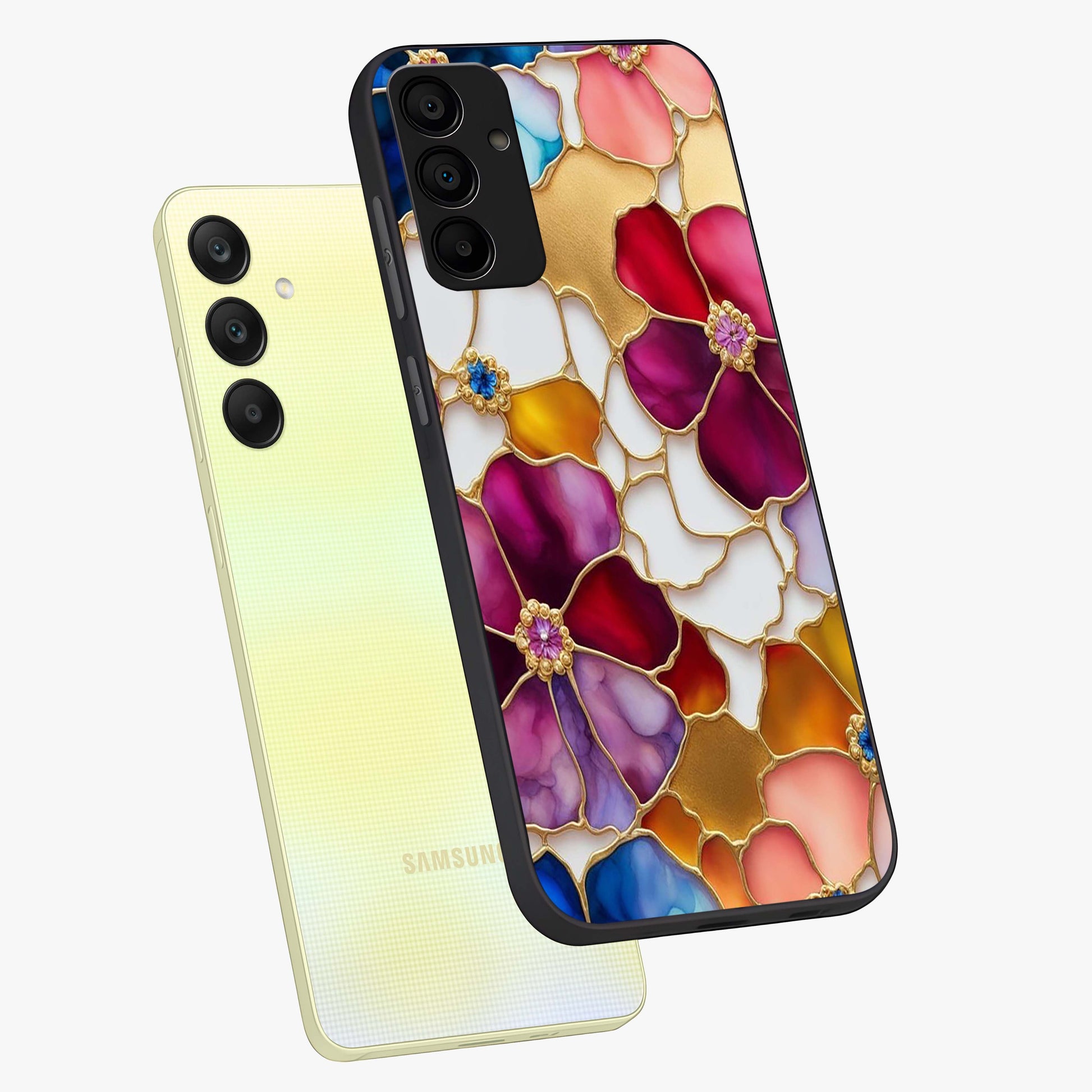 Marble Flower Pattern Glass Case displayed in angled mockup highlighting elegant marble floral design with modern aesthetic.