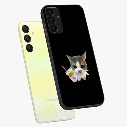 Matcha Cat Style Glass Case displayed in angled mockup highlighting playful feline design with pastel matcha aesthetic.