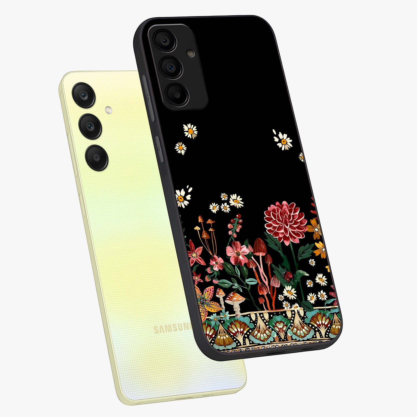 Midnight Bloom Pattern Glass Case displayed in angled mockup highlighting elegant flower design with midnight aesthetic style.