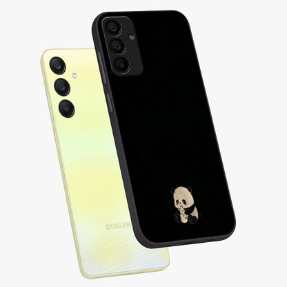 Midnight Panda Love Glass Case displayed in angled mockup highlighting adorable panda illustration with midnight aesthetic.