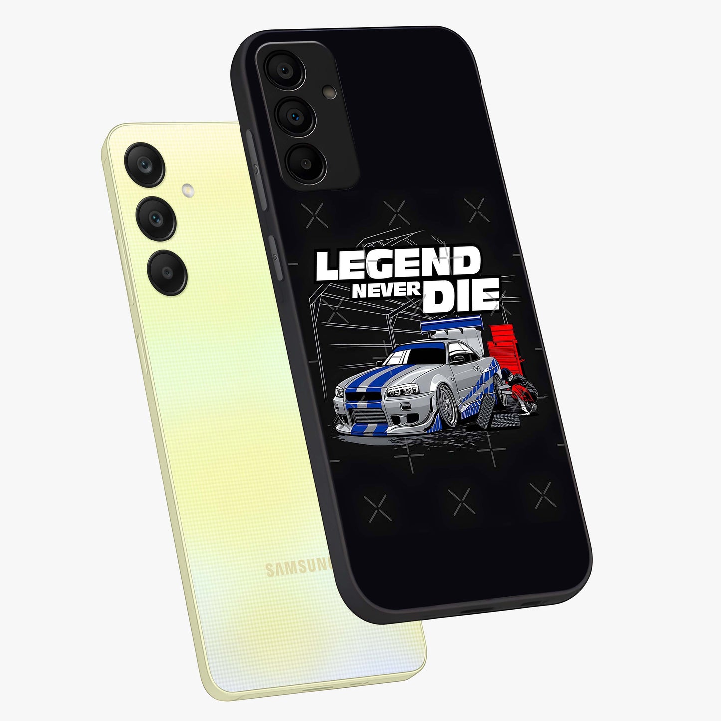 Midnight Racing Legacy Glass Case displayed in angled mockup highlighting dynamic automotive design with bold midnight aesthetic.