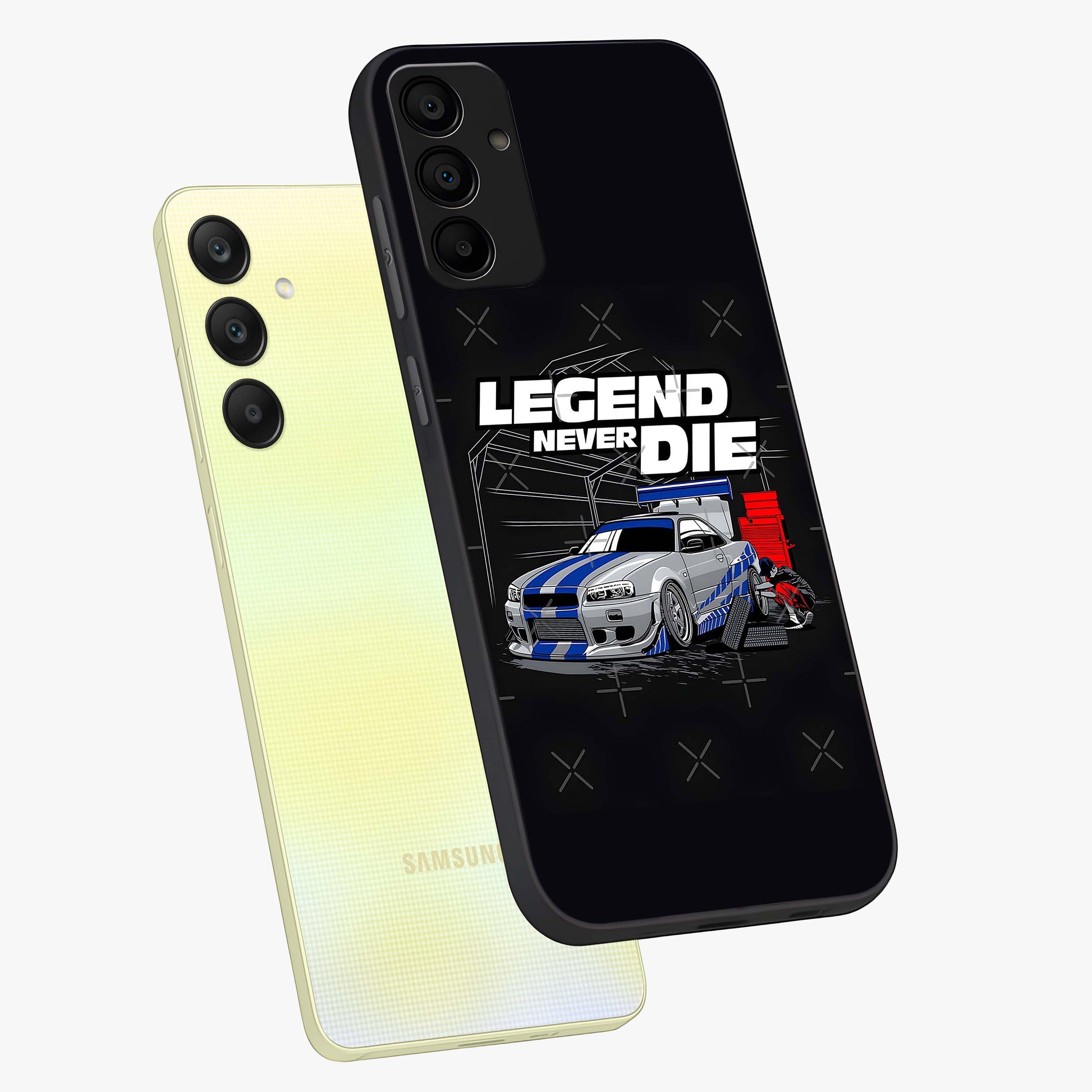 Midnight Racing Legacy Glass Case displayed in angled mockup highlighting dynamic automotive design with bold midnight aesthetic.