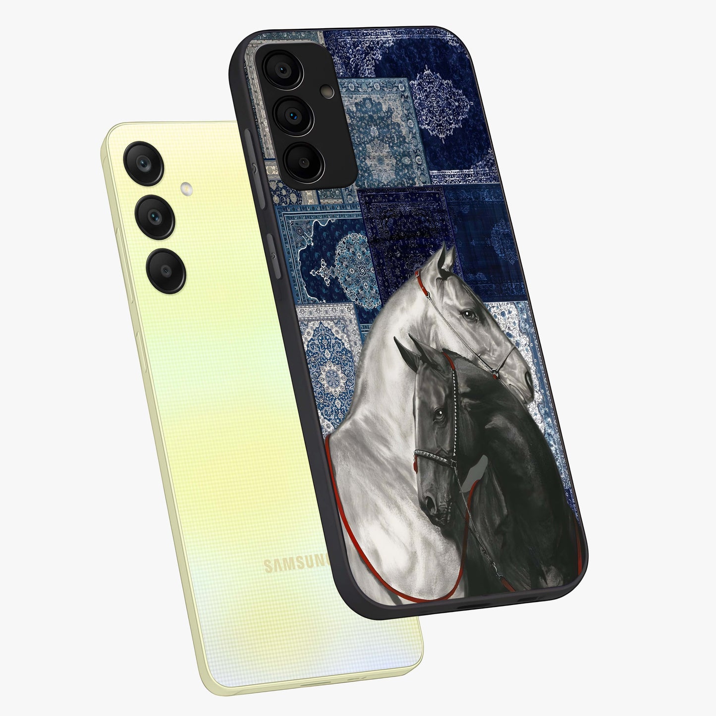 Midnight Stallion Blues Glass Case displayed in angled mockup highlighting powerful stallion illustration with deep midnight tones.