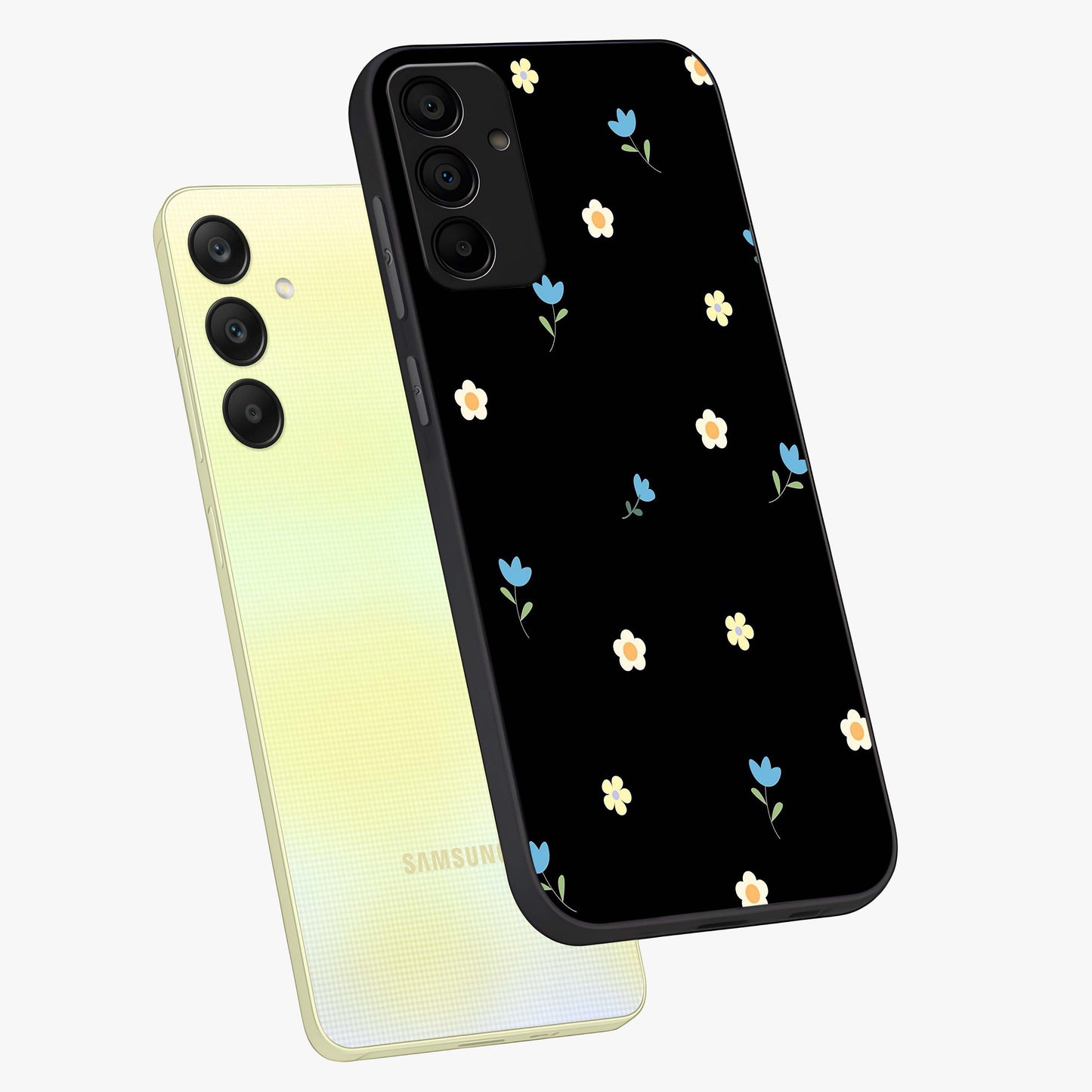 Minimal Petal Whispers Glass Case displayed in angled mockup highlighting delicate petal design with clean minimal aesthetic.