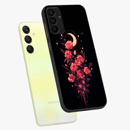 Moonlit Floral Elegance Glass Case displayed in angled mockup highlighting graceful flower design with soft moonlight aesthetic.