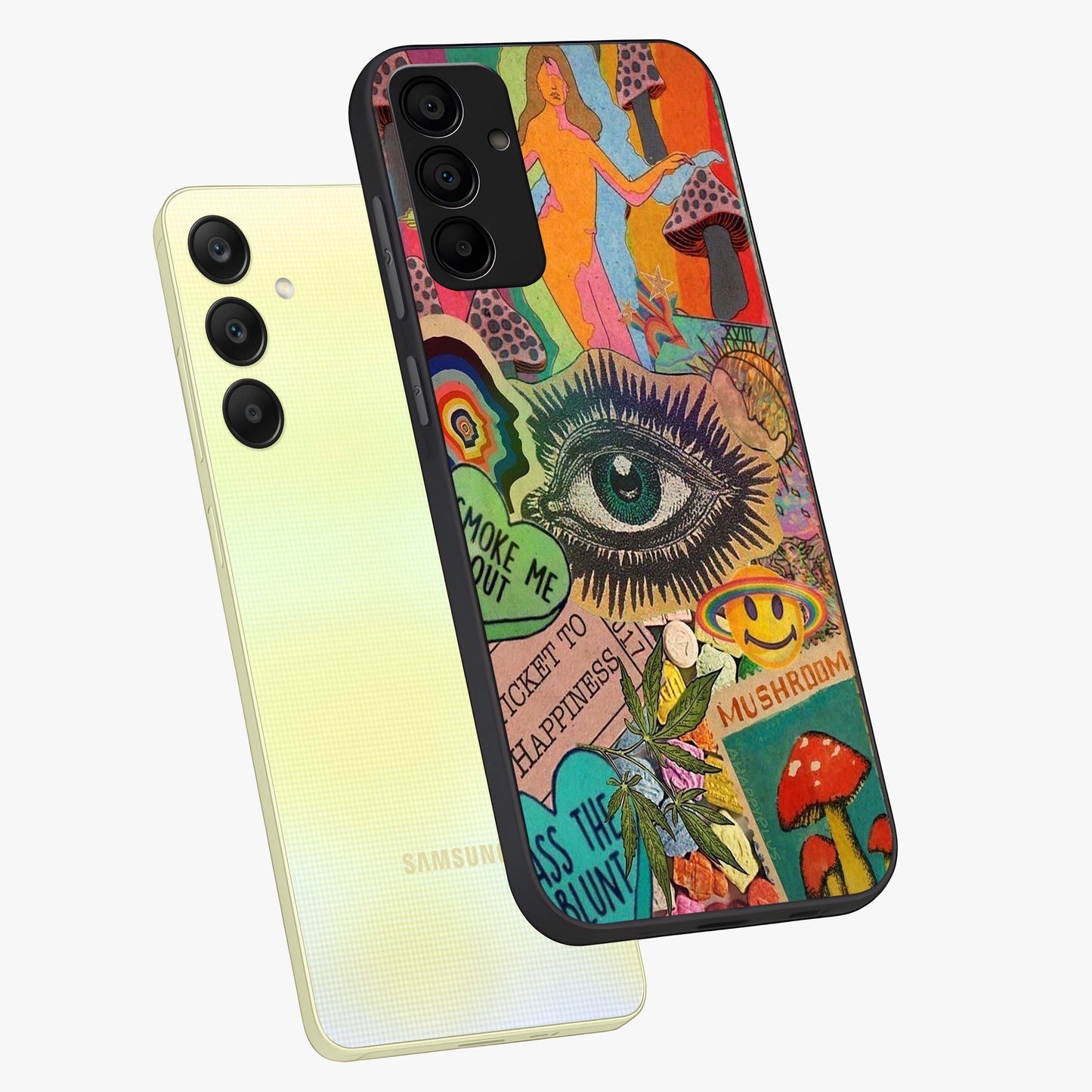 Mystic Eye Wonderland Glass Case displayed in angled mockup highlighting magical eye illustration with dreamy aesthetic.